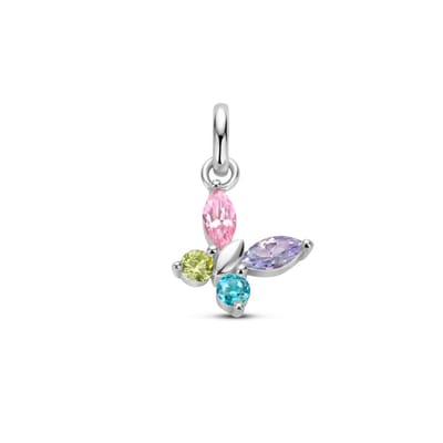 zilver gerhodineerd hanger vlinder meerdere kleuren zirkonia 1336094