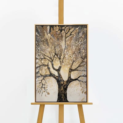 YS Schilderij - Handgeschilderd canvas schilderij - Wanddecoratie Boom - zwart en goud - Abstract - Muurdecoratie woonkamer - Slaapkamer decoratie - Kamer accessoires - schilderijen op canvas Natuur - schilderij canvas Boom Black-Gold 60x40