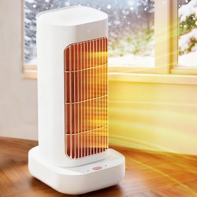 Elektrische kachel, 1300W energiebesparende ruimteverwarming, stille ventilatorkachel, 90° oscillatie, geschikt voor op de vloer of op tafel, beveiliging tegen oververhitting en kantelen, geschikt voor slaapkamers, woonkamers en kantoren, wit.