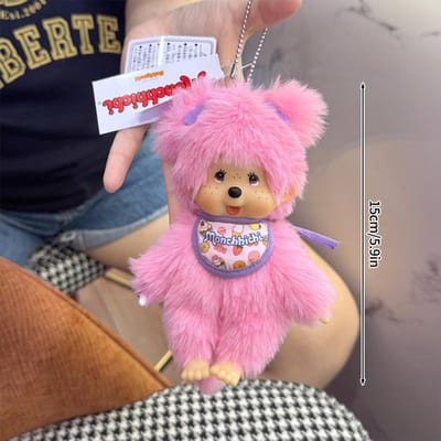 Porte-clés Kawaii Monchhichi Dessin animé Nouveau Pendentif Monchichi Charms à Suspendre pour Sac à Dos Porte-clés Mignon Monchich Cadeau de Fête pink