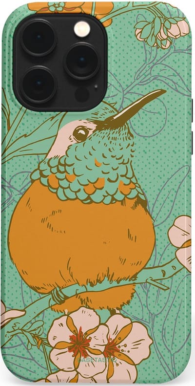 Casetastic hoesje geschikt voor Apple iPhone 14 Pro Max - MagSafe - Dubbellaagse bescherming - Bloesem Kolibrie - Fashion Case - Mintgroen Okergeel Zand