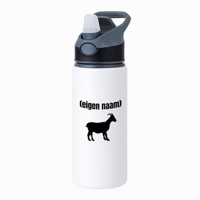 Hacebo® - geit met eigen naam waterfles met rietje zwart - Geit - geiten liefhebbers - dieren liefhebber - leuk cadeau voor iemand die houdt van geiten - cadeau - kado - water fles - 650ML
