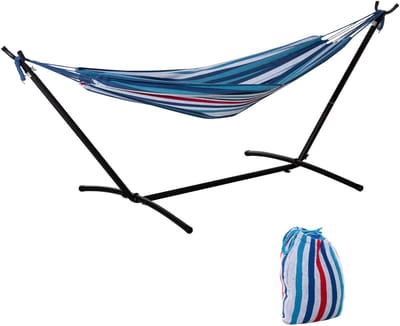 Outsunny Hangmat - Katoen-Polyesterstof - 298x117x105cm - Blauw