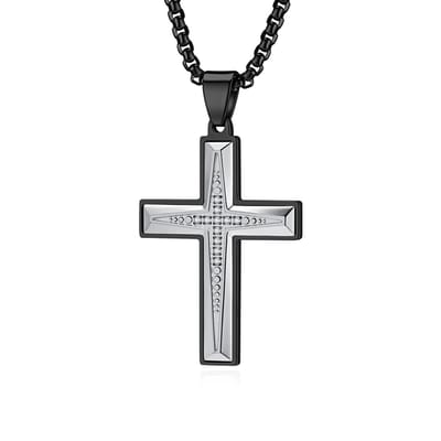 Lumici® | Kruis Ketting v5 – Zwart & Zilver – Jezus Ketting – Christelijk Kruis – Geloof – God – Jezus Christus – The Lord – Spiritueel – Religie – CZ Steen – RVS – 45 cm – Cadeau Voor Vrouwen & Mannen