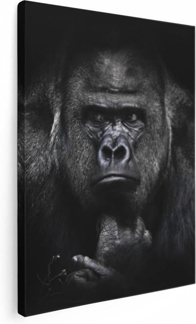 Artaza Canvas Schilderij Aap - 30x40 cm - Klein - Wanddecoratie Dierenkop - Muurdecoratie Zwart Wit - Kamer Accessoires Jungle