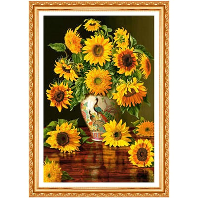 5D diamant borduurwerk gele bloem zonnebloem bloemenvaas diamant schilderij kruissteek rond decor 20X30CM yellow