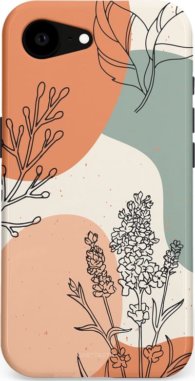 Casetastic hoesje geschikt voor Apple iPhone 16e / Apple iPhone 17e - MagSafe - Dubbellaagse bescherming - Lijnenspel Natuur - Fashion Case - Zand Saliegroen Terracotta