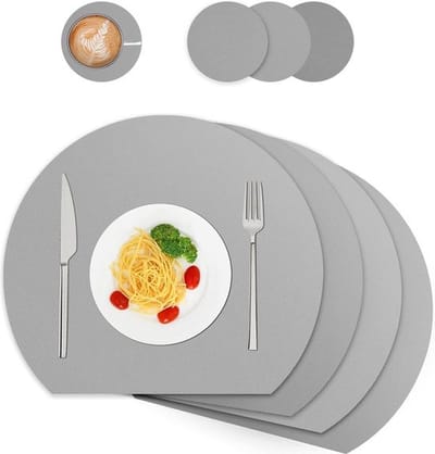 Afwasbare leren placemats en onderzetters - set van 4 - grijs - tafeldecoratie keuken en eettafel