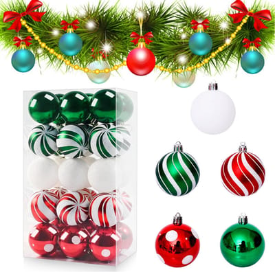 Dailygoods - 30 stuks kunststof kerstballen, ornamenten, 6 cm kerstballen, boomversiering, kerstballenset voor kerstdecoratie, bruiloft, verjaardagsfeest (rood, groen en