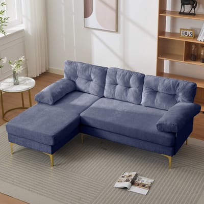Hoekbank 3-Zits - L-Vormige Chenille Bank - Blauw - Verstelbare Chaise Longue
