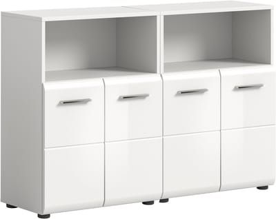 Badmeubelcombinatie Ice Xonox - Wit Hoogglans - 120x82x30 Cm - Xonox - Badkamer Dubbele Wastafelmeubel - Hoogglans Wit - Spaanplaat