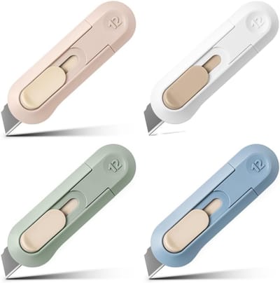 BOTC Kartonsnijder - Intrekbare briefopener - 4 stuks - scheermesje - glad en scherp - voor kantoor en thuis