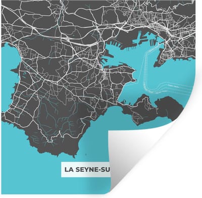 Muurstickers - Sticker Folie - Plattegrond - La Seyne-sur-Mer - Frankrijk - Stadskaart - Kaart - 100x100 cm - Plakfolie - Muurstickers Kinderkamer - Zelfklevend Behang XXL - Zelfklevend behangpapier - Stickerfolie