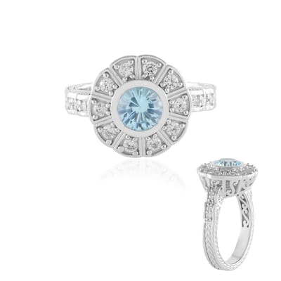 Cavill - 925 Sterling Zilver Ring - 1,395 ct Hemelblauwe Topaas & 18 Zirkonia's - Elegant Filigraan Design - Dames Sieraden
