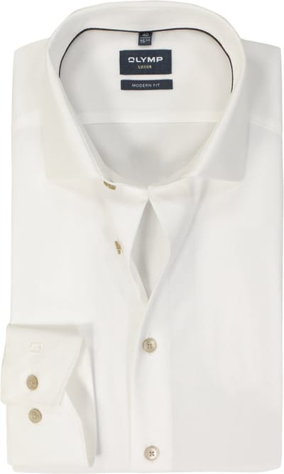 OLYMP modern fit overhemd - popeline - beige - Strijkvrij - Boordmaat: 45