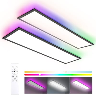 Oraymin LED Plafondlamp 120x30 cm Zwart-RGB Achtergrondverlichting-Dimbaar met Afstandsbediening-Kantoor Woonkamer-Set van 2