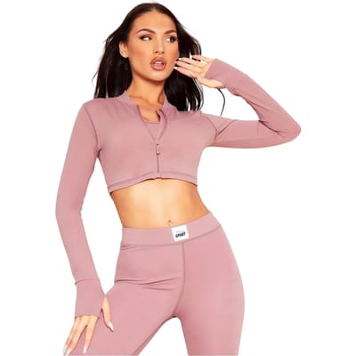 Missy Empire Dames/Dames Gymjack met lange mouwen en gehaakt logo (Rose)