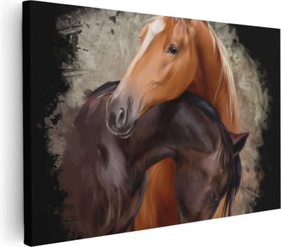 Artaza Canvas Schilderij Paard - 30x20 cm - Klein - Wanddecoratie Paarden - Muurdecoratie Dieren - Kamer Accessoires