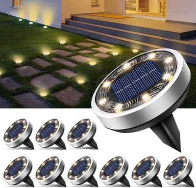 Pack van 10 Zonne-energie Grondlampen voor Buiten met 8 LED's - Waterdicht Tuinverlichting voor Oprit en Terras in Warm Wit