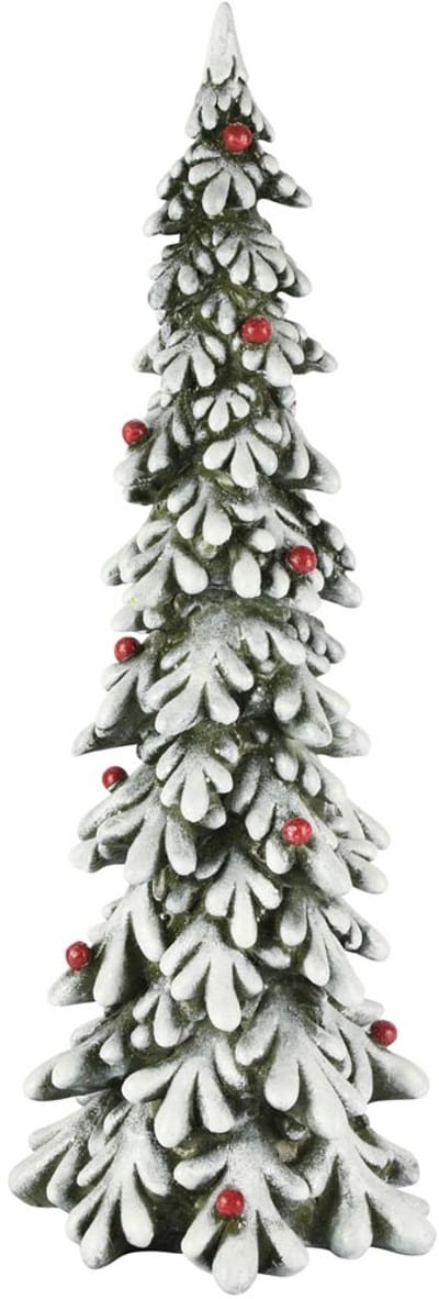 Dekoratief | Deco boompje m/sneeuw/besjes, groen/wit, resina, 18x17x45cm | A255044