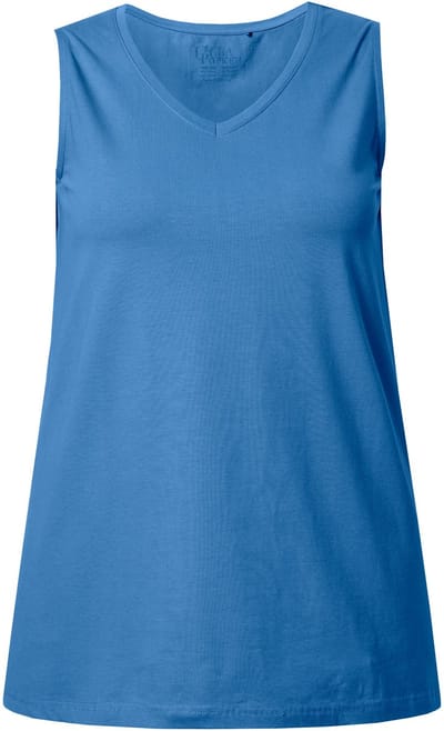 Ulla Popken - Dames - Top A-lijn V-hals mouwloos - Korenbloem - Maat 42+