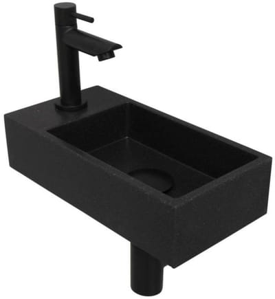 INK - Fonteinpack Quartz Links incl. Fonteinkraan - Design Sifon - Design Plug en Montageset - 360x180x90 Mm - Quartz Zwart/mat Zwart