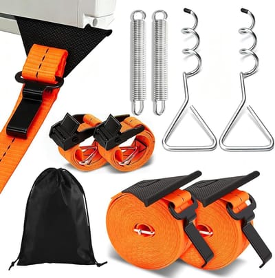 Luifel Spanset - Stormbanden Set - Camper Stabiliseren - Verstelbare Drukveren - 30cm Ankers - Zilverkleurig