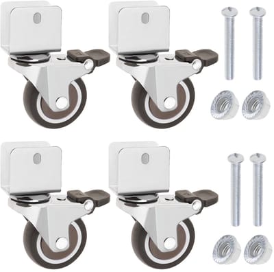 OmGoods - Dailygoody - Swivel Castors - 4 Stuks - Belastbaarheid 60lbs - U-vormige Beugel - Stille Wielen - Geschikt voor Meubels - Rubberwielen