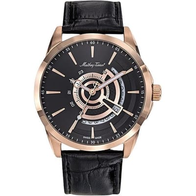 Mathey-Tissot Mondo leren band zwarte wijzerplaat quartz H711PN herenhorloge zwart