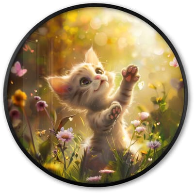 Poster in lijst Rond - Fotolijst 60x60 cm - Posters - Kitten - Dier - Natuur - Bloemen - Ronde posterlijst zwart - Decoratie - Wanddecoratie woonkamer - Muurdecoratie slaapkamer