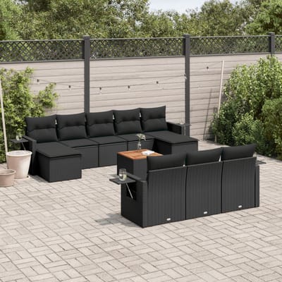 vidaXL - 11-delige - Loungeset - met - kussens - poly - rattan - zwart