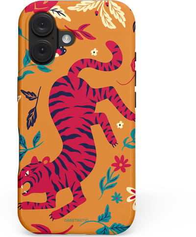 Casetastic hoesje geschikt voor Apple iPhone 16 - MagSafe - Dubbellaagse bescherming - Zonnetijger - Fashion Case - Okergeel Terracotta Bordeaux Donkerblauw
