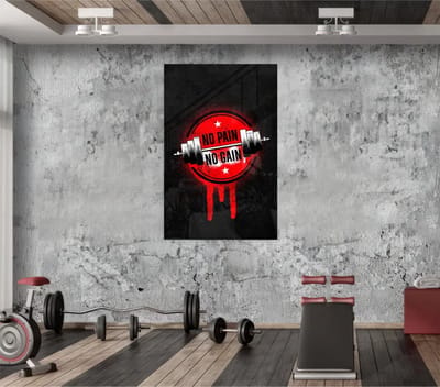 Glasschilderij No Pain No Gain – Motivatie Poster voor Gym of Fitnessruimte – Stoere Sport Wanddecoratie - 90x60 cm
