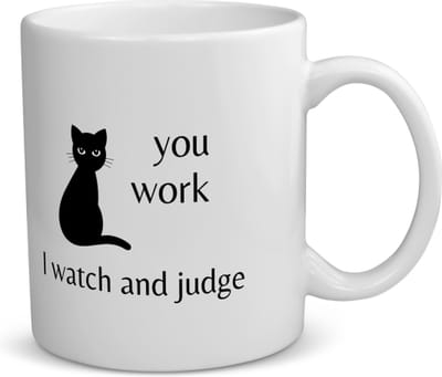 Akyol - you work i watch and judge koffiemok - theemok - Quotes - mensen die houden van quotes - kat - quotes - verjaardagscadeau - verjaardag - cadeau - kado - geschenk - gift - 350 ML inhoud