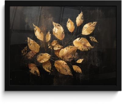 Poster in lijst - Fotolijst 40x30 cm - Posters - Gouden Bladeren op Donkere Achtergrond - Posterlijst zwart - Decoratie - Wanddecoratie woonkamer - Muurdecoratie slaapkamer