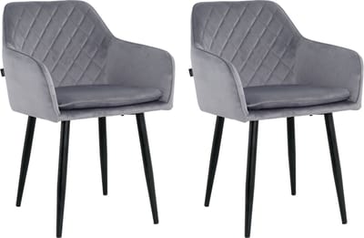 Lina® Noble Eetkamerstoelen - Grijs - Set van 2 - Velvet