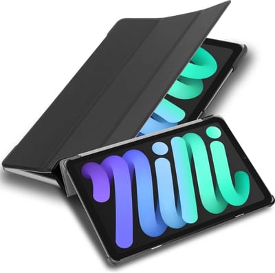 Cadorabo Tablet Hoesje geschikt voor Apple iPad MINI 6 (8.3 Zoll) in SATIJN ZWART - Ultra dun beschermend geval met automatische Wake Up en Stand functie Book Case Cover Etui