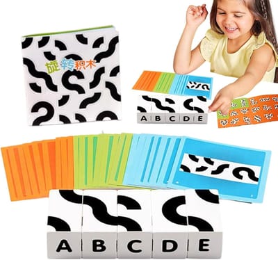 Blokpuzzel - Interactieve puzzel - Cognitieve ontwikkeling - Houten constructie - 14 x 10 x 4.5 cm - Multicolor blokken