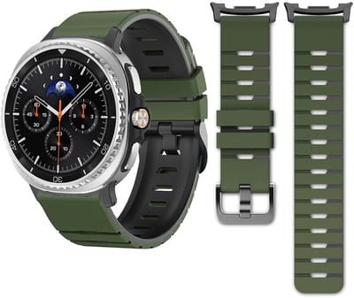 Stravo Siliconen Horlogebandje met Piano-Key Look – Geschikt voor Samsung Galaxy Watch 9 (40/44mm) / Watch 8 (40/44mm) / 8 Classic (46mm) – Tweekleurig Sportief Design Smartwatch Bandje – Groen/zwart