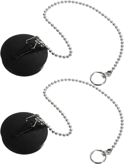 2 stuks stop voor badkuip, voor spoelbak en afvoerstop, wastafel, universele stop met ketting voor keuken en badkamer (zwart)