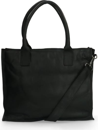 Manfield - Zwarte leren shopper