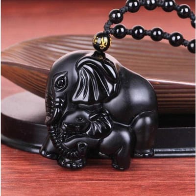 Premium Obsidiaan Schat Moederolifant Hanger voor Mannen en Vrouwen Kristal Obsidiaan gray