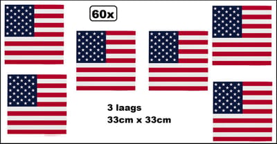 60x Servetten USA 33cm x 33cm - 3 laags - Amerika Servet diner eten knoeien restaurant BBQ thema feest verjaardag feest
