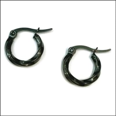 Aramat Jewels | Oorringen | RVS Gedraaide Oorringen - Dames hoops | Zwart / 15mm | |2,5mm | Staal | Volwassenen | Verkleurd niet