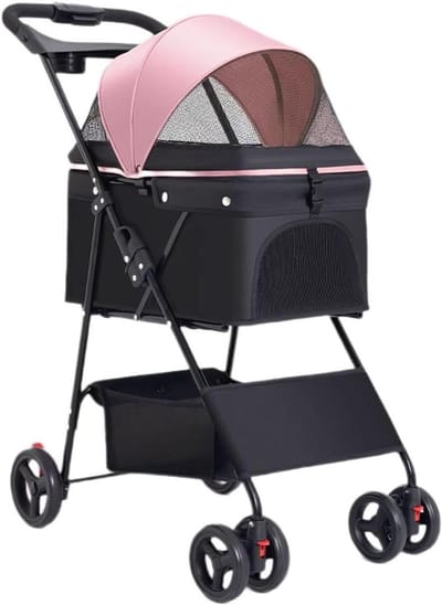 Huisdier Buggy - Reiswagen Hond - Comfortabel Vervoer - Lichtgewicht Aluminium Frame - 52x31x50 CM - Roze