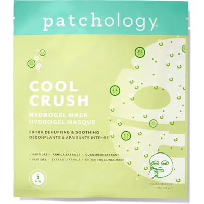 Patchology Cool Crush Depuffing Hydrogel Face Mask – Verkoelend Gezichtsmasker tegen Wallen & Vermoeide Huid – Met Peptiden, Caffeine, Komkommer & Arnica – Cryo Effect & Hydraterend – Anti-Puffiness & Glow Boost – Voor Een Frisse en Stralende Huid
