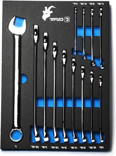 Combinatiesleutelset SAE - Ringsleutelset Montering - Auto Reparatie - 12-punts WaveDrive - 13-delig SAE - Gepolijst chroom