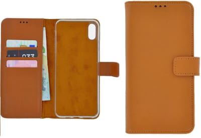 Geschikt voor iPhone XS Max hoesje - Bookcase - Portemonnee Hoes Echt leer Wallet case Effen Bruin