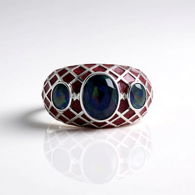 Cavill - Zilveren ring met Mezezo Opaal - 925 Sterling Zilver Platina - 1,279 ct Ovale Ethiopische Opaal - Handgemaakt Brede Ring Dames