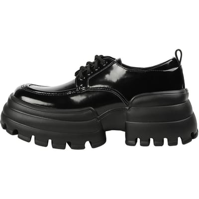 Dikke zolen Loafers Dames Nieuwe Lente Vierkante Teen Sport Casual Muffin Veterschoenen Enkele Schoenen Britse Stijl Kleine Leren Schoenen 40 black
